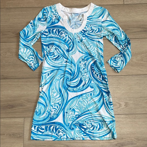 Lilly Pulitzer Dresses & Skirts - Lilly Pulitzer Marlina Sea Ruffles Dress Blue & White 3/4 Sleeve Size XS Pima Co